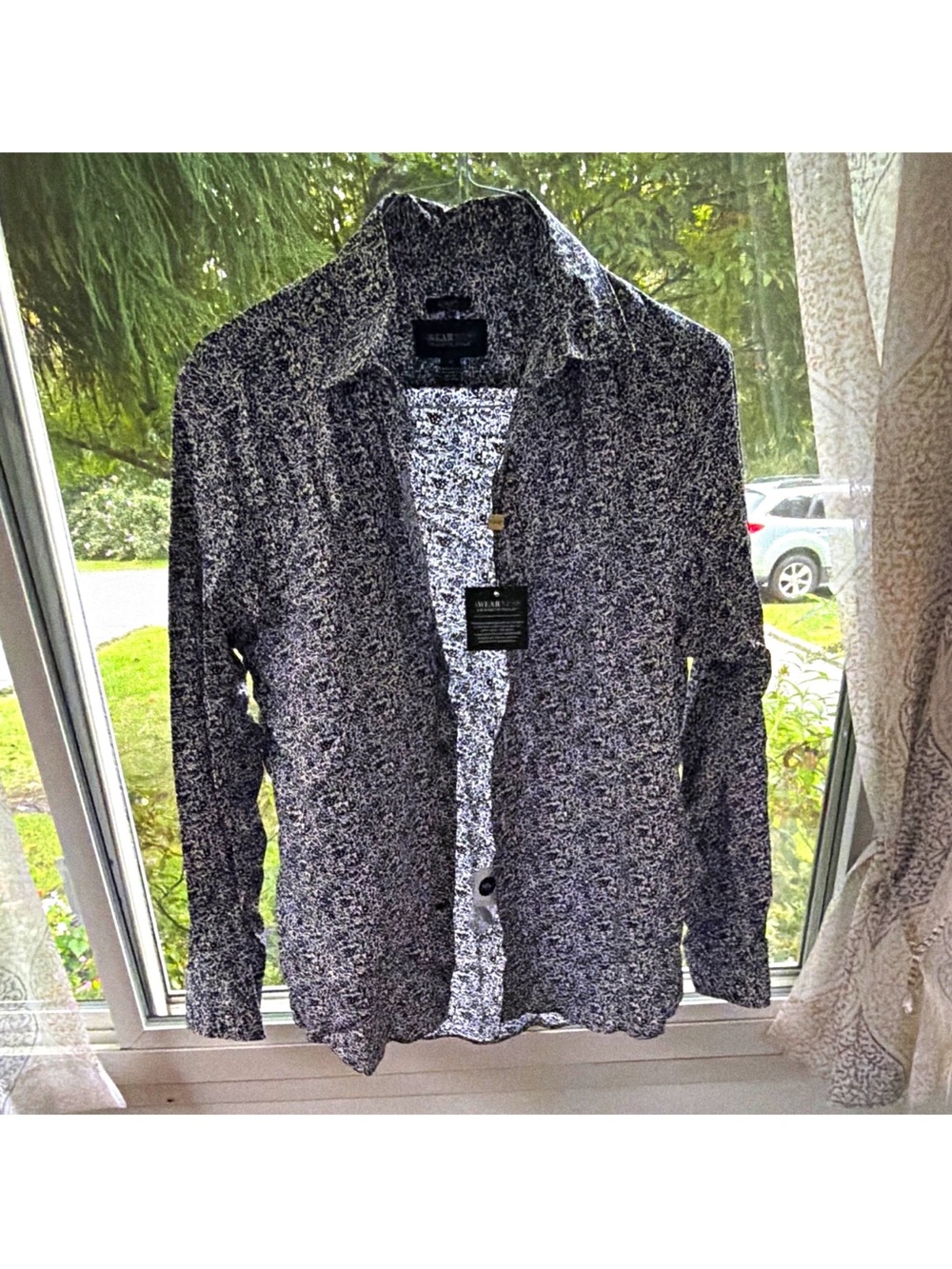 awareness kenneth cole mens size m black & white floral slim long sleeve shirt